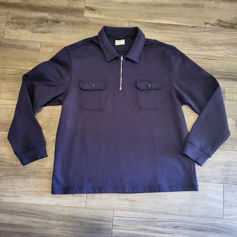 Frank and Oak xxl Mens navy blue quarter zip sweatshirt